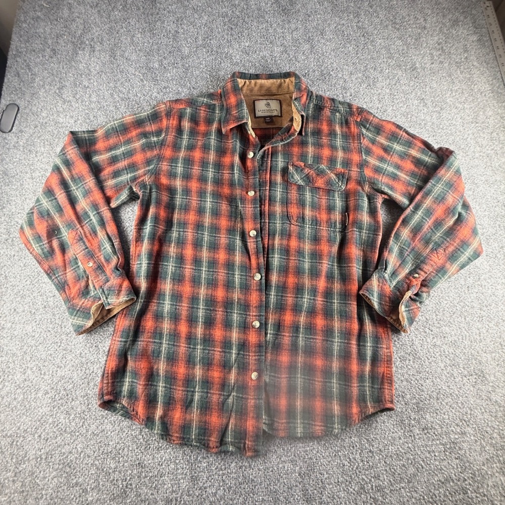 Legendary Whitetails Mens Medium Orange Green Plaid Flannel Button Down Shirt